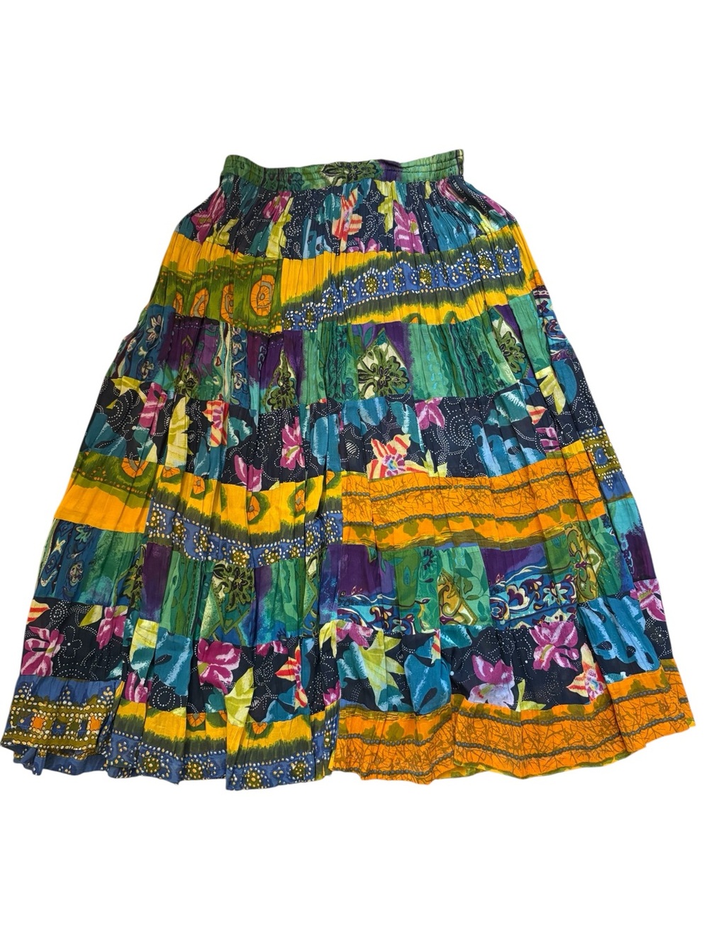 Vintage Robert Stock Boho-style Tiered Patchwork Maxi Skirt Women’s Large